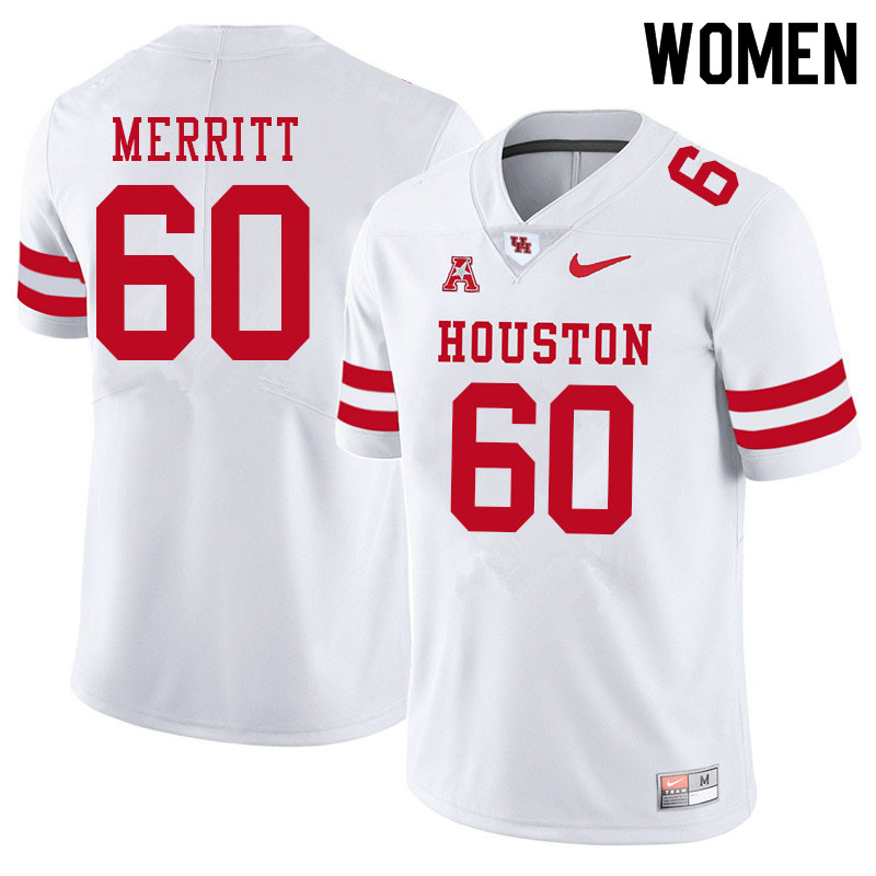 Women #60 Brian Merritt Houston Cougars College Football Jerseys Sale-White - Click Image to Close
